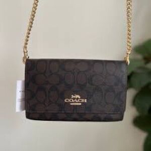 Coach Original Signature Dark Brown Flap Clutch Crossbody Bag